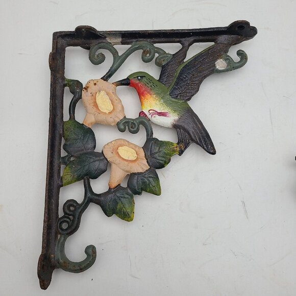 Vintage Cast Iron Painted Cast Iron Hummingbird Shelf Brackets Plant Hanger Bird - Picture 6 of 10